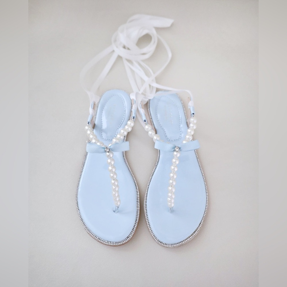 Elegant Blue Sandals with Pearl Detailing
